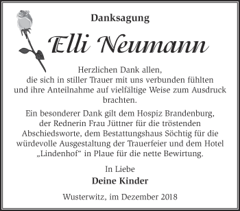 Traueranzeige von Elli Neumann von Märkische Oderzeitung