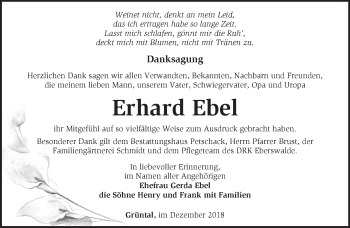 Traueranzeige von Erhard Ebel von Märkische Oderzeitung