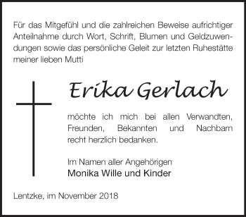 Traueranzeige von Erika Gerlach von Märkische Oderzeitung