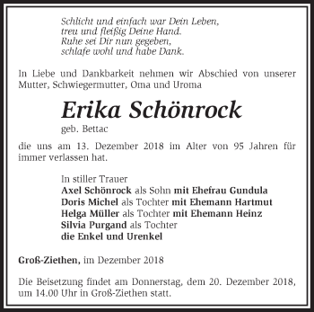 Traueranzeige von Erika Schönrock von Märkische Oderzeitung