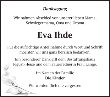Traueranzeige von Eva Ihde von Märkische Oderzeitung