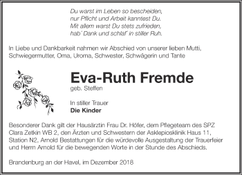 Traueranzeige von Eva-Ruth Fremde von Märkische Oderzeitung