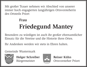 Traueranzeige von Friedegund Mantey von Märkische Oderzeitung