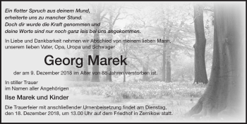 Traueranzeige von Georg Marek von Märkische Oderzeitung