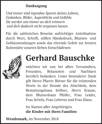 Traueranzeige von Gerhard Bauschke von Märkische Oderzeitung