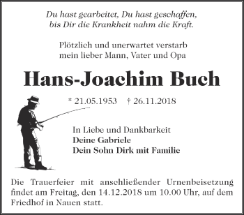 Traueranzeige von Hans-Joachim Buch von Märkische Oderzeitung