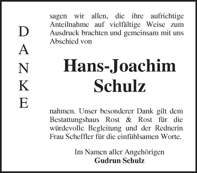  Traueranzeige für Hans-Joachim Schulz vom 01.12.2018 aus Märkische Oderzeitung