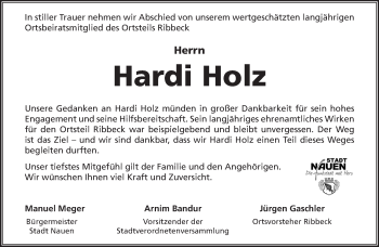 Traueranzeige von Hardi Holz von Märkische Oderzeitung