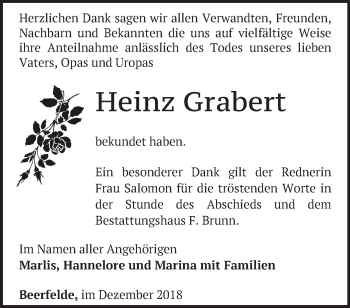 Traueranzeige von Heinz Grabert von Märkische Oderzeitung