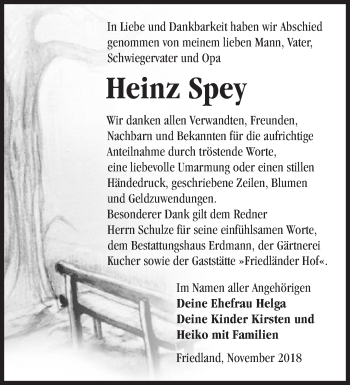 Traueranzeige von Heinz Spey von Märkische Oderzeitung