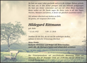 Traueranzeige von Hildegard Rittmann von Märkische Oderzeitung