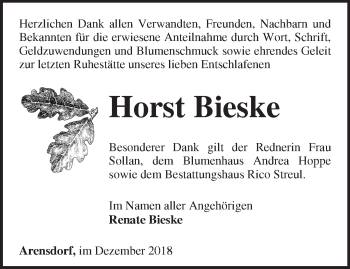 Traueranzeige von Horst Bieske von Märkische Oderzeitung