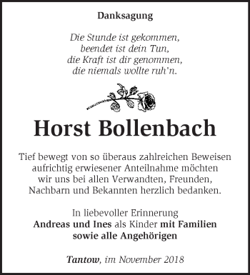 Traueranzeige von Horst Bollenbach von Märkische Oderzeitung