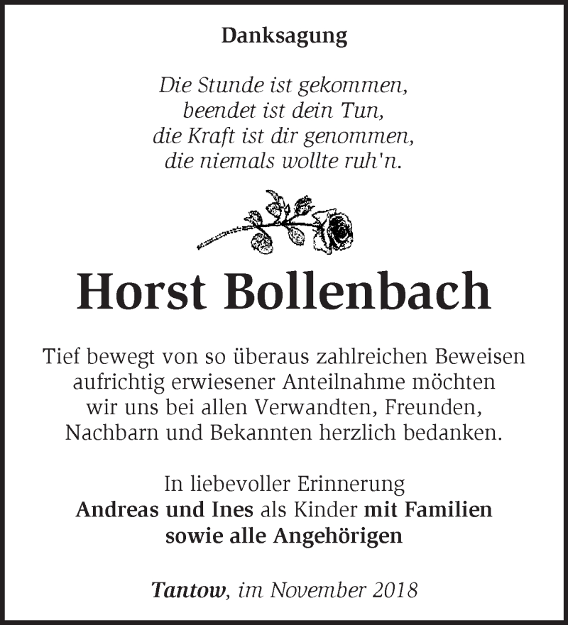  Traueranzeige für Horst Bollenbach vom 02.12.2018 aus Märkische Oderzeitung