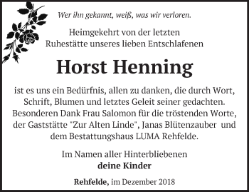 Traueranzeige von Horst Henning von Märkische Oderzeitung