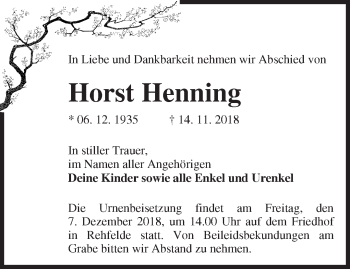 Traueranzeige von Horst Henning von Märkische Oderzeitung