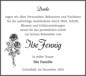 Traueranzeige von Ilse Fennig von Märkische Oderzeitung