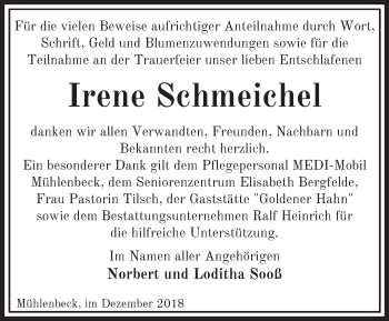 Traueranzeige von Irene Schmeichel von Märkische Oderzeitung