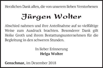 Traueranzeige von Jürgen Wolter von Märkische Oderzeitung