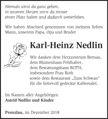 Traueranzeige von Karl-Heinz Nedlin von Märkische Oderzeitung