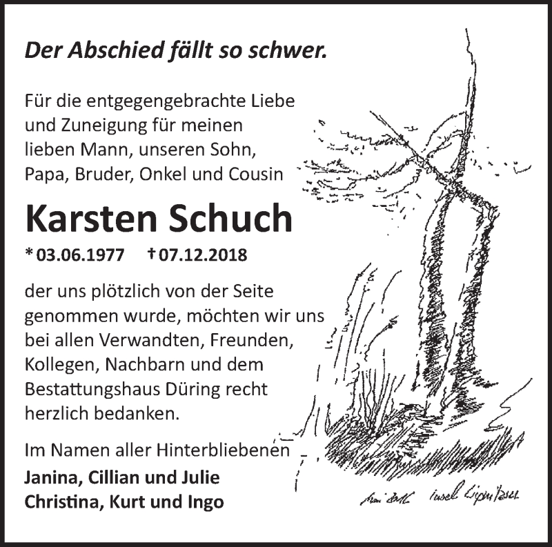  Traueranzeige für Karsten Schuch vom 29.12.2018 aus Märkische Oderzeitung