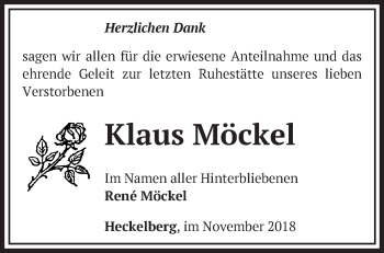 Traueranzeige von Klaus Möckel von Märkische Oderzeitung