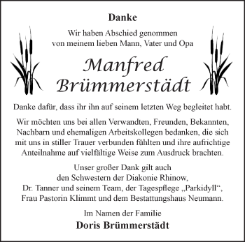 Traueranzeige von Manfred Brümmerstädt von Märkische Oderzeitung