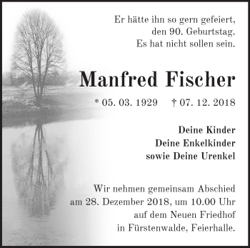 Traueranzeige von Manfred Fischer von Märkische Oderzeitung