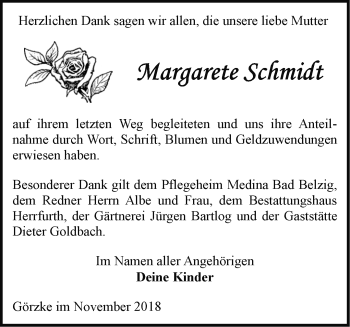 Traueranzeige von Margarete Schmidt von Märkische Oderzeitung