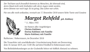 Traueranzeige von Margot Rehfeld von Märkische Oderzeitung