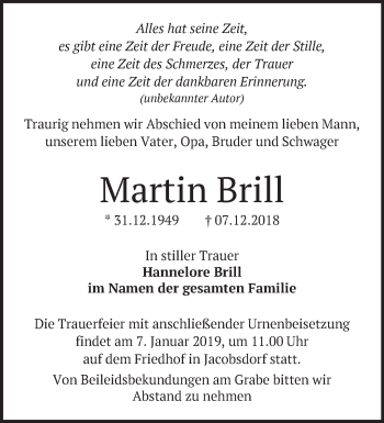 Traueranzeige von Martin Brill von Märkische Oderzeitung