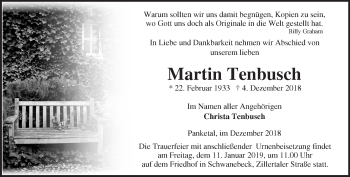 Traueranzeige von Martin Tenbusch von Märkische Oderzeitung