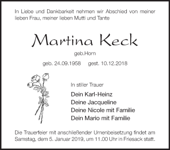 Traueranzeige von Martina Keck von Märkische Oderzeitung