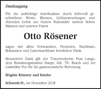 Traueranzeige von Otto Rösener von Märkische Oderzeitung