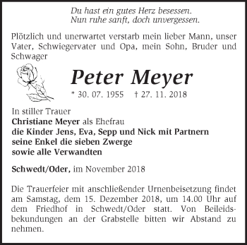 Traueranzeige von Peter Meyer von Märkische Oderzeitung