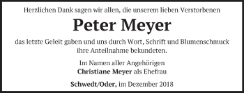 Traueranzeige von Peter Meyer von Märkische Oderzeitung