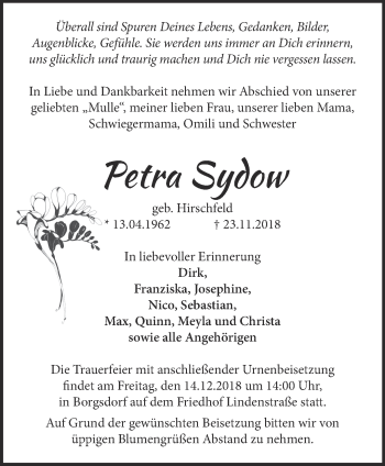 Traueranzeige von Petra Sydow von Märkische Oderzeitung