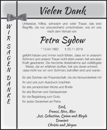 Traueranzeige von Petra Sydow von Märkische Oderzeitung