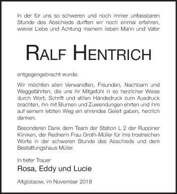 Traueranzeige von Ralf Hentrich von Märkische Oderzeitung