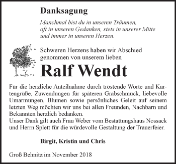 Traueranzeige von Ralf Wendt von Märkische Oderzeitung