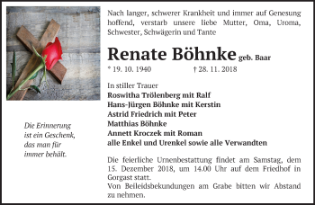 Traueranzeige von Renate Böhnke von Märkische Oderzeitung