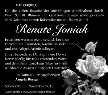 Traueranzeige von Renate Joniak von Märkische Oderzeitung