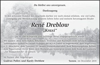 Traueranzeige von René Dreblow von Märkische Oderzeitung