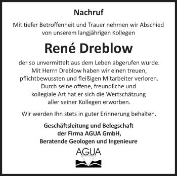 Traueranzeige von René Dreblow von Märkische Oderzeitung