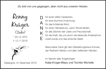 Traueranzeige von Ronny Krüger von Märkische Oderzeitung