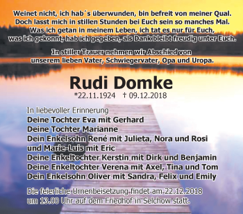 Traueranzeige von Rudi Domke von Märkische Oderzeitung