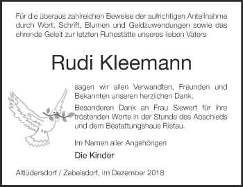 Traueranzeige von Rudi Kleemann von Märkische Oderzeitung