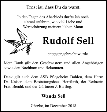 Traueranzeige von Rudolf Sell von Märkische Oderzeitung