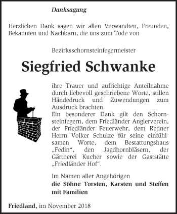 Traueranzeige von Siegfried Schwanke von Märkische Oderzeitung