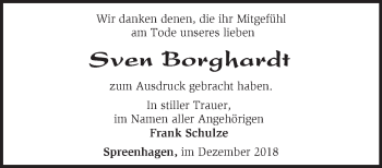 Traueranzeige von Sven Borghardt von Märkische Oderzeitung